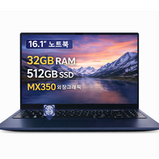 16.1인치 노트북 32GB RAM 512GB SSD MX350 2GB 독립그래픽 지문인식 사무용 업무용 가성비 노트북, AMD A6-7310U, WIN10, 블루