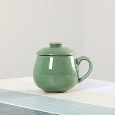 세라믹 찻잔 뚜껑머그컵 가정용 사무용 고급 도자기 머그컵 예쁜 디자인, 1개, XH 드럼형 컵 Ge 가마 자두색