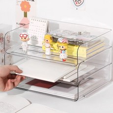 Lalahouse 開放式模組 A4 文件資料整理託盤整理盒, 透明, 3層