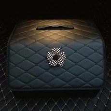 菱格車載收納箱汽車後備箱儲物箱山茶花折疊儲物箱蝴蝶結車載好物整理箱多功能后備車載整理收納箱尾箱置物盒卡通裝飾汽車用品大全, 棋格五瓣花大號收納箱