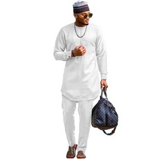 SEA&ALP 남성용 투피스 수트 세트 캐주얼 긴소매 다시키 셔츠 및 바지 의상 루즈핏 심플 아프리카 트랙수트 다크 그레이1. XL