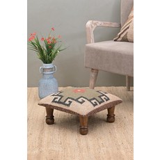 NATURAL FURNISH 아즈텍 패턴 덮개가 있는 소박한 나무 발판 4발 오토만 부족 디자인