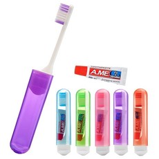 KUGUAN 여행용 칫솔 세트 휴대용 접이식 칫솔 미니 치약 부드러운 칫솔 여행 출장 캠핑 야외 활동용 (5개), 5개