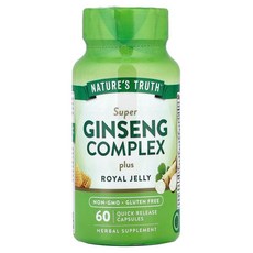 Nature's Truth 슈퍼 인삼 복합체 플러스 로열젤리 빠른 방출 캡슐 60정 NTH-10157, 1개
