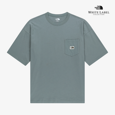 [매장판] 노스페이스 화이트라벨 반팔 티셔츠 남녀공용 포켓 라운드티 그레이쉬 블루 NT7US01L