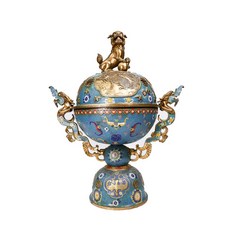 博古珍藏 清乾隆．銅胎掐絲琺瑯鎏金龍耳銅爐 34公斤擺件 檀香沉香爐香薰爐 超值回饋, 1個