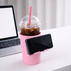 소소센스 휴대폰 거치 가능한 일회용 컵홀더 책상용 테이크아웃 컵 거치대, 1개, 핑크