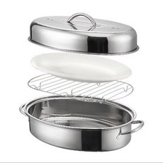 56CM加厚不銹鋼蒸鍋家用大容量橢圓蒸魚鍋：蒸籠、蒸鴨鵝神器, 1個, 常規款蒸鍋（無盤送蒸架）