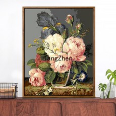 【TangZhen】유화그리기 유화그리기세트 diy 디지털 유화 가방 우편 거실 성인 어린이 손으로 채색 유채화 수제 장식 창문 앞 풍경, 40*50 어셈블리 외곽선(색상 노트) 추가, H769 부용출수, 1개