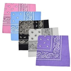 Motique Accessories 대형 면 페이즐리 반다나 5개 세트 블랙 그린 핫 핑크 라이트 로열 265385 5536087109, 라이트 핑크 라이트 블루 화이트 블랙 라벤더
