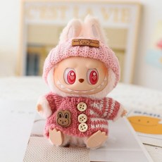 라부부 팝마트 LABUBU 17cm 니트 옷 액세서리 시리즈, 핑크 니트 스웨터 투피스 세트