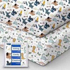 TotBasic 팩 앤 플레이 시트 장착 버터처럼 부드러운 휴대용 아기 침대 시트 Graco Pack n Play 플레이야드 아기 침대 및 기타 68.6 x 99.4cm(2, 동물 프린트