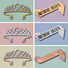 생일 어깨띠 티아라 세트 미스코리아띠 공주 왕관 단체, 로즈골드 퀸 세트