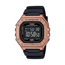 Casio W-218HM-5BV 시리즈 | 남성용 디지털 시계 블랙/골드 50M WR 레진 케이스 LED 백라이트 자동 캘린더 1/100 SEC 스톱워치 일일 알람 12/24시