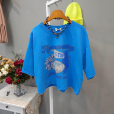 럭비 챔피온 워싱면 크롭 반팔티