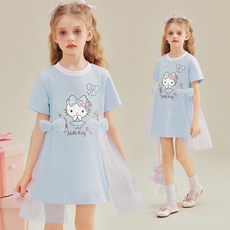 ROZI 산산리오 헬로키티 여아 반팔 원피스 공주 드레스 유아 어린이 여름 아동복