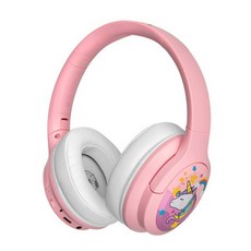 BAMiNi Space 兒童專用耳罩式主動降噪藍牙耳機，舒適輕巧，保護聽力，線上學習必備, 粉色