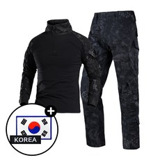 SET 택티컬 전술 컴뱃셔츠 긴팔+팬츠 세트 - 아웃도어 군인 간부 강철부대 캠핑 카고 바지