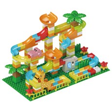 QI CLASSIC 動物積木滑梯樂園 182顆粒大型積木套裝，兒童益智拼裝玩具, 綜合, 1套