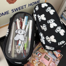 펜토리 다용도 펜파우치 패브릭 대용량 수납필통 파우치, 1개, 블랙