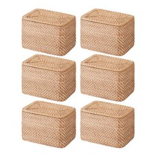 무인양품 MUJI 적층식 라탄 직사각형 수납 바스켓 뚜껑부착형 L 4945247381337, 베이지, 6개