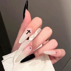 貓眼穿戴甲高級感閃鑽漸變新年美甲甲片小紅書爆款穿戴式指甲片, 1個, BY1906白魚赤烏:手工甲S碼#10片/袋