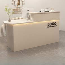 카운터테이블 계산대 인포데스크 식당카운터 식당 옷가게, 화이트+골든오크+주변조명(왼쪽높음), 100x55x100cm