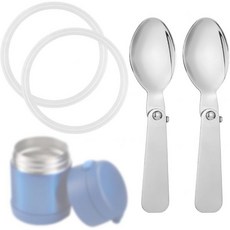 Thermos Funtainer 10oz 식품 용기와 호환되는 스테인리스 스틸 스푼 2개와 개스킷 씰 2개 접이식 교체 부품 식기 세척기 사용 가능