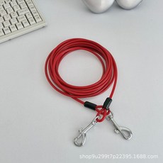 寵物雙頭鋼絲繩狗繩 耐咬包膠 一拖二固定牽繩, 1個, 红色,3米