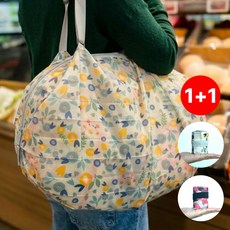 바인느 접이식 장바구니 휴대용 대용량, 1개, 핑크호피 + 그린애플