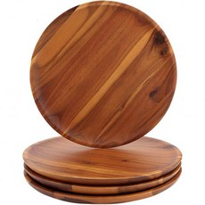 아이다 아카시아 나무 디너 플레이트 11인치 원형 목재 접시 세트4개 세척이 용이하고 가벼운 스낵 디저트 내구성 강한 클래식, 8인치