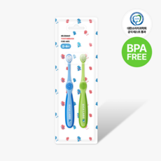 BPA FREE 에이카랩스 어린이 유아 코뿔소 칫솔 2종 만2세 이상 초등학교 저학년 유치원 어린이집, A타입(파랑+연두), 1세트, 2개입