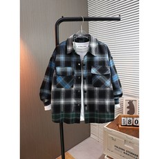 2026秋季 男童 格子漸變 長袖上衣 時尚休閒寬鬆襯衫