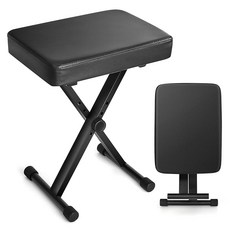 KAKETE 피아노 의자 키보드용 벤치 4단계 높이 조정 매우 두꺼움 6CM 좌면 접이식 수납 X형 키보드 의자 전자 피아노 의자 높이 42-51.5CM 아이부터 어른 미끄럼 방지