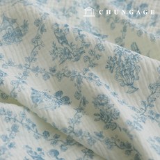 천가게 요루 이중 거즈원단 면 무형광 바이오워싱 천 꽃무늬 원단 체리 크림, 46) 뜨왈 스퀘어 블루