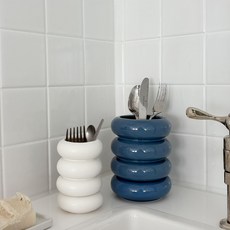 도우넛 물빠짐 수저통 위생적인 세라믹, 1개, 스몰 화이트