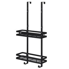 BO雜貨 台灣現貨 不銹鋼烤漆多功能浴室置物架 門後掛架 免打孔分層掛籃 廚房置物架 洗浴用品收納架, 1個, 雙層黑色(超取限2個), 黑色