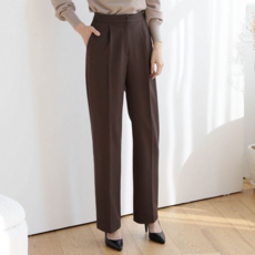 여자 속기모 갈색 FW 일자핏 핀턱 편한 슬랙스