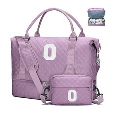 WOOMADA 신발 수납 공간 및 메이크업 파우치가 있는 여성용 이니셜 더플 백 여행 위켄더 오버나이트 토트백 크리스마스 생일 선물 스타킹 스터퍼 핑크 O