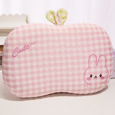 DFMEI 夏季枕頭護頸椎助睡眠學生宿舍單人記憶棉枕家用肚皮枕兒童睡覺枕, 粉兔【粉色格子布】