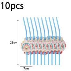 무지개 테마 생일 장식 파티 일회용 식기 종이 냅킨 컵 접시 식탁보 짚, 12)10pcs straws
