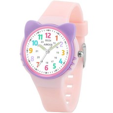 Juboos 아동용 시계 아날로그 남아 여아 유아용 3ATM 방수 고양이 워스트워치 학습 시간 및 읽기 쉬운 핑크 어린이 116582