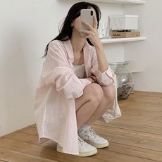 [55~88사이즈]데일리 여성 스트라이프 셔츠 긴팔 남방 카라셔츠 빅사이즈 루즈핏 오버핏 하객룩 피크닉 여름셔츠 자외선 간절기 77사이즈 88사이즈