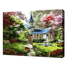 DIY數字油畫 埃夫伯里村莊教堂風景畫 40 x 50 cm, 30色, 1個