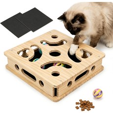 3개의 사포 패드 4개의 벨 볼 8개의 나사 단단한 나무 고양이 긁힘 퍼즐 강화 상자 네일 파일러 박스 장난감 간식을 제공하는 간식, Brown-3 Pad