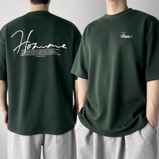 오프앤 국산 남녀공용 특양면 오버핏 옴므 레터링 빅사이즈 박스 반팔 티셔츠