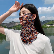 新款錦綸遮臉護頸面罩掛耳面紗圍脖女薄款沙漠面部遮陽防曬臉罩潮高彈絲17號菱形碎片默認顏色
