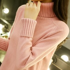 터틀넥 화이트 스웨터 여성용 바닥 셔츠 2022 년 새로운 가을과 겨울 폭발 여성 두꺼운 느슨한 내부 니트, 핑크, 1개