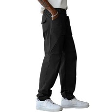 Zaful ZAFUL 남성용 아웃도어 카고 하이킹 팬츠 전술 바지 경량 작업 6포켓 포함 블랙. M