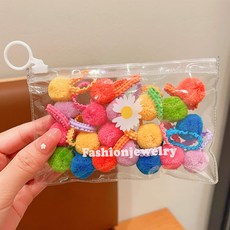 20개입 소녀용 컬러풀 플러시 볼 탄력 헤어밴드 포니테일 타이 고무밴드 헤어 액세서리 선물, [02] Candy color